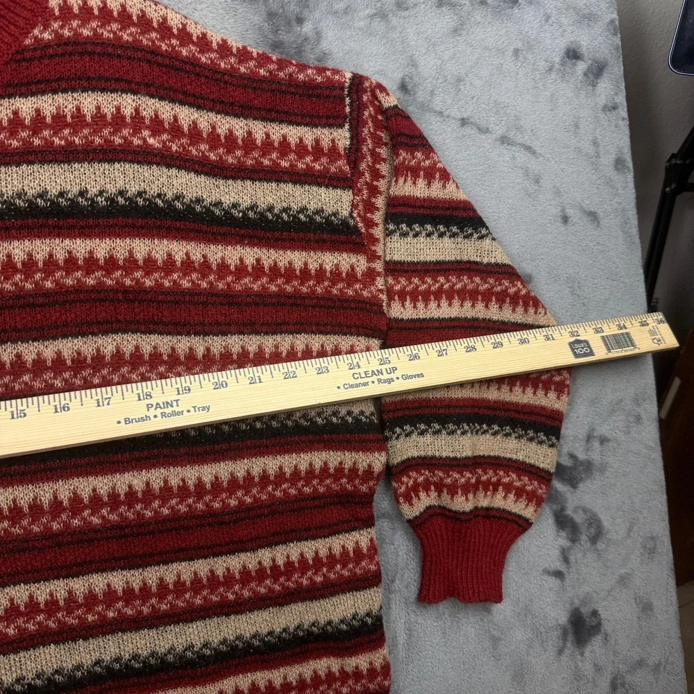 Sweater Mens XL Red Fair Isle Striped Knit Crewneck Pullover Vintage
